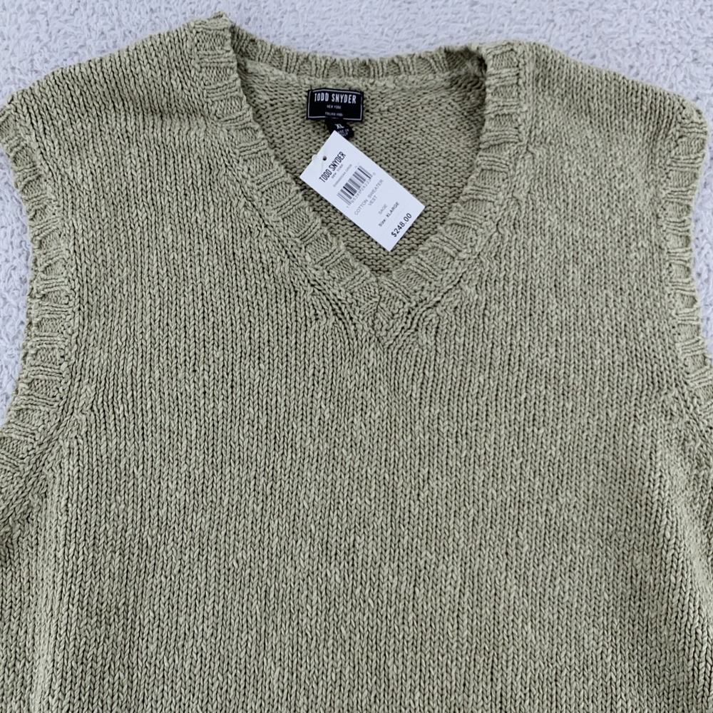 Todd Snyder Cotton V-Neck Sweater Vest Mens XL Sage Green‎ Italian Yarn Italy